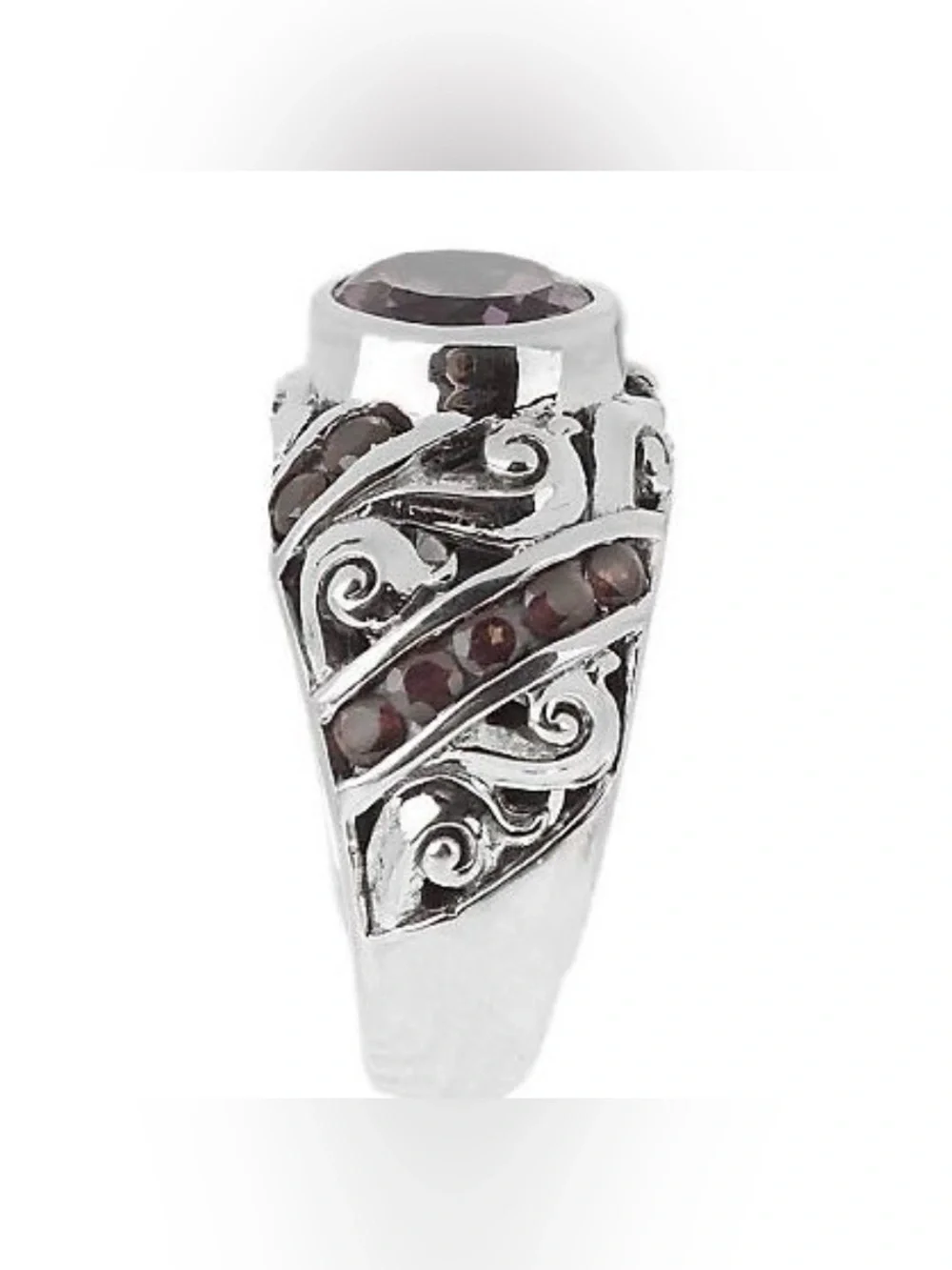 Amethyst and Garnet Accent Sterling Silver Statement Ring